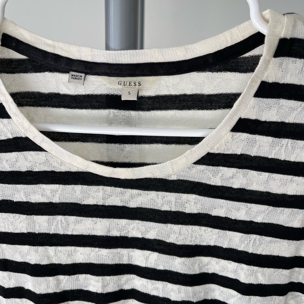 GUESS Monochrome Striped Short Sleeve Top